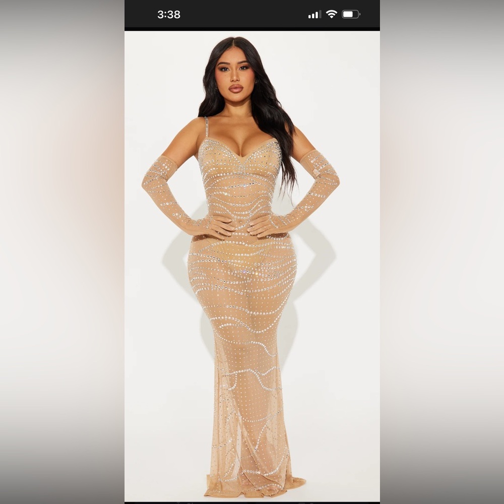 Sequin Embellished Tan Dress